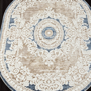 Ковер O1701 - 630 CREAM / BLUE - Овал - коллекция ANTEP